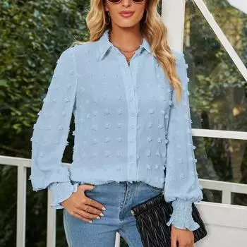 2022 Женская одежда, весенне-осенняя повседневная свободная плиссированная рубашка с длинными рукавами и отложным воротником, модная блузка, топы 23730 S чёрный