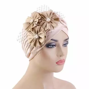2022 Женская шляпа-тюрбан с цветами, мусульманский головной убор, шапка-хиджаб, шапка-тюрбан с бриллиантами, готовая к ношению исламская накидка, индийская шапка розовый
