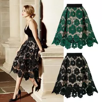 2022 Женские элегантные модные кружевные юбки с цветочной вышивкой, женские повседневные сексуальные юбки, вечерние черные юбки L чёрный