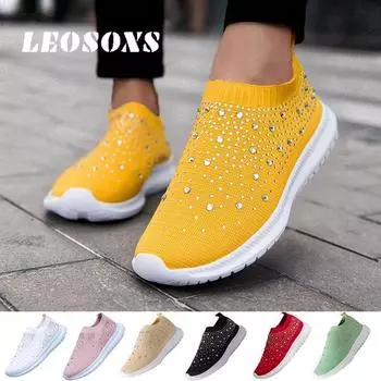 2025 женские повседневные кроссовки-носки с блестящими кристаллами, легкие сетчатые дышащие туфли 43 белый