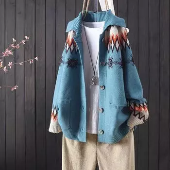 2022 женский осенне-зимний вязаный жаккардовый кардиган на пуговицах с карманами и длинными рукавами, женский свитер-свитер, пальто One Size зелёный