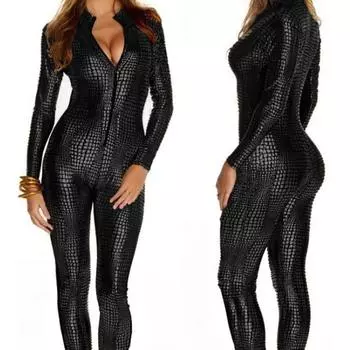 2022 Женский сексуальный комбинезон Lady Rompers Snake Leather Cat Nightclub Snakeskin Jumpsuit M-XXL XXL чёрный