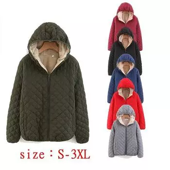 2022 зимнее женское толстое теплое хлопковое пальто в Корейском стиле с бархатным капюшоном в клетку и ягненком S