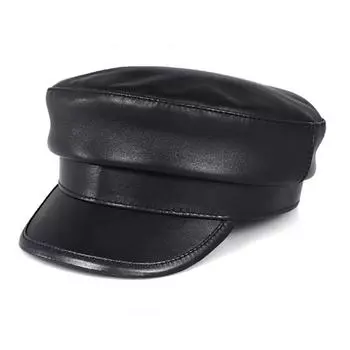 2022 зимние мужские темно-синие шапки из натуральной кожи, унисекс, европейская/американская уличная одежда, черные кепки с поясом, уличные горро L 55 56cm чёрный