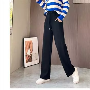 2022 зимние новые повседневные брюки с широкими штанинами, женские однотонные хлопковые брюки с высокой талией, хлопковые брюки с завязками из овечьей шерсти, теплые свободные спортивные штаны S абрикосовый