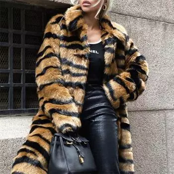 2022 зимняя модная повседневная куртка с леопардовым принтом, женская толстая теплая плюшевая верхняя одежда средней длины, женское пальто из искусственного лисьего меха 8XL