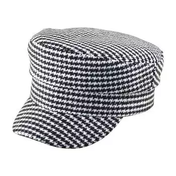 2022 зимняя модная шляпа с плоским цилиндром с узором «гусиные лапки», женская шерстяная фетровая кепка, большие размеры, военные шапки 54-56 см, 56-58 см, 58-60 см S 56CM head 54-56cm