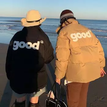 2022 зимняя новая женская утепленная куртка с воротником-стойкой и надписью на белом утином пуху, однотонная куртка для пары «хлеб» S хаки