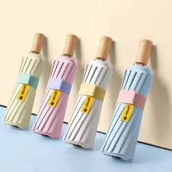 2023 16-костный цветной клей 3 складных зонта женский водонепроницаемый солнцезащитный козырек от ультрафиолета с деревянной ручкой Ins девушка сплошной цвет зонтики