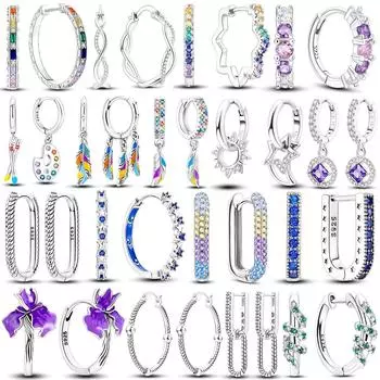 2023 925 серебряные сверкающие серьги-гвоздики с паве, свадебный подарок, двойные серьги-кольца, подвески для женщин, помолвка, годовщина белый