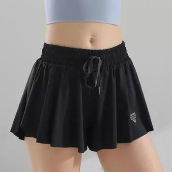 2 в 1 поддельные шорты-бабочки из двух предметов, спортивные шорты с высокой талией для женщин, тренировки на велосипеде, бег, йога, тренажерный зал, теннис S чёрный