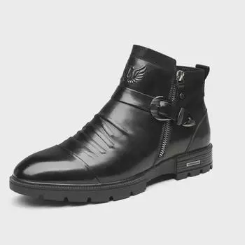 2023 Autumn/Winter Men s Genuine Leather Mid-Cut Casual Slip-On Boots 42