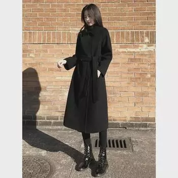 2023 Autumn/Winter Slim Double-Faced Wool Coat - Over-Knee Length XL (65-73 kg) чёрный