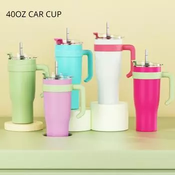 2023 Автомобильная чашка для воды большой емкости с соломинкой, нержавеющая сталь 304, чашка для льда Big Mac, 40 унций, универсальная ручка, присоска, изоляционная чашка 40oz розовый