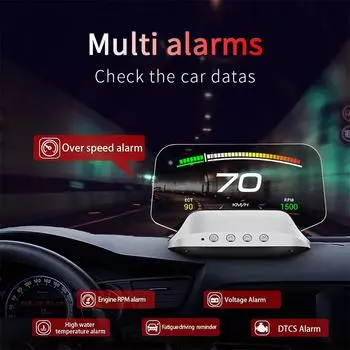 2023 Автомобильный HUD OBD2 Head Up Display GPS Навигационный проектор Сигнализация превышения скорости Время сканирования Обнаружение приборной панели автомобиля Smart