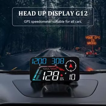 2023 Автомобильный HUD Проекционный дисплей GPS Спидометр Проектор на лобовое стекло Smart Digital Автомобильный бортовой компьютер HUD Автомобильная электронная безопасность G12 чёрный