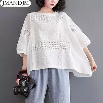 2023 Большие размеры, весенняя кружевная блузка, повседневная рубашка, женская одежда с принтом, белая свободная футболка с длинным рукавом