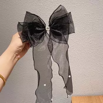 2023 Черная сетчатая заколка-бант для волос - Элегантная ленточная заколка для волос на затылок для принцессных причесок