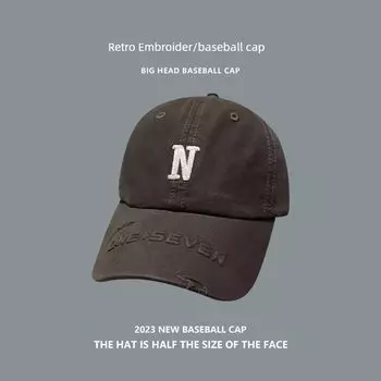 2023 Coffee Big Head Circumference Baseball Cap for Women Four Seasons Embroider Face-Looking Small Width Curved Brim Peaked Cap Men s Fashion N coffee