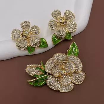 2023 Цветочные бриллиантовые средневековые винтажные легкие роскошные милые серьги-броши в виде листьев и цветка