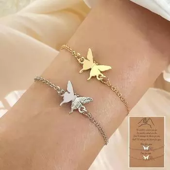 2023 Делюкс Европейская мода для девочек Симпатичные минималистичные аксессуары Одежда для вечеринок в ночном клубе Ювелирный браслет Браслет-бабочка Золотой и серебряный комплект из 2 предметов золотой