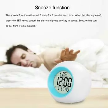 2023 детский будильник с 7-цветным меняющимся ночным светом, дисплеем температуры, повтором, сенсорным управлением, детские прикроватные часы синий