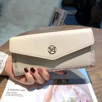 2024 Двухцветный длинный кошелек из натуральной кожи для женщин, клатч из воловьей кожи, оригинальный фирменный дизайн, женский кошелек с буквенным принтом и монетами бежевый