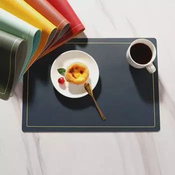 2023 Двухцветный квадратный обеденный коврик из ПВХ-кожи - нескользящий, изолированный коврик для стола и миски чёрный