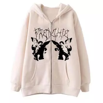 2023 Европейская и американская новая толстовка с капюшоном на молнии, кардиган, толстовка в стиле ретро, мужская и женская уличная мода, пальто для пар большого размера S