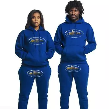 2023 Европейский и американский новый модный комплект мужских свитеров, новое издание, утолщенный плюшевый комплект из двух предметов с принтом «Остров Дьявола» XXL