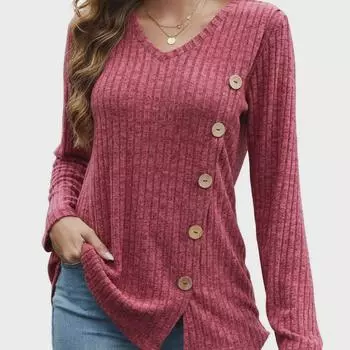 2023 Европейский и Американский Трансграничный Женский Свободный Топ с V-образным вырезом и длинными рукавами L чёрный