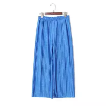 2023 Fall Women s Clothing Fashion K-style Contrast Color Polka Dot Casual Pants Elastic High Waist Loose and Slimming All-Match Wide Leg Pants Blue F (free size)