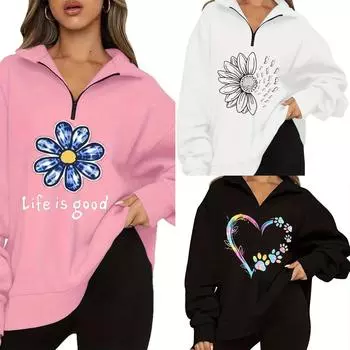 2023 г. Европейские и американские женские модные футболки и топы с длинными рукавами, рубашки поло на молнии XL чёрный