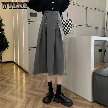 2023 Hepburn Wind Design Sense Lacing High Talys Юбка-полуюбка женская весенняя темпераментная однотонная шикарная юбка средней длины А-силуэта S чёрный
