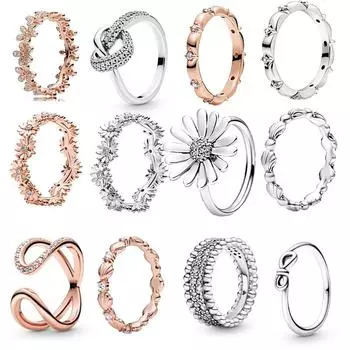 Hot sale 925 Silver Color Bow-Knot Finger Ring For Women Girls Sparkling Daisy Flower Crown Zircon Wedding Jewelry 8