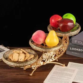 2023 Хрустальная стеклянная тарелка для фруктов для домашнего или гостиничного журнального столика Base height: 14.5, Fruit plate diameter: 18 серебряный