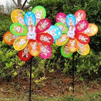 2023 Игрушка-вертушка Кролик Тематическая вечеринка Цветок Ветряные вертушки Садовые вертушки вертушки Игрушка-ветряная мельница Двухслойная