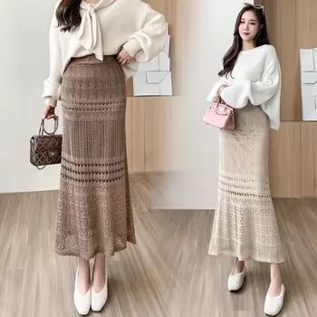 2023 Корейская узкая кружевная юбка-карандаш - Коллекция Осень/Зима One Size чёрный