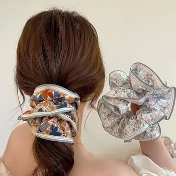 2023 корейские атласные большие резинки для волос с винтажным принтом, держатель для хвоста, резинки, эластичная лента для волос, женские аксессуары для волос