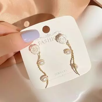 2023 корейские серьги для девочек, модные элегантные серьги с розами, серьги «Любовь для девочек», белые розы, роскошные цветочные серьги, сверкающие подарочные серьги для влюбленных золотой