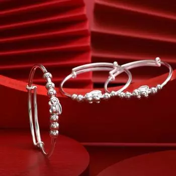 2023 Кролик, новогодние серебряные украшения S990, браслет из чистого серебра, серебряный браслет для детской стопы, рукоделие для родителей и детей Adjustable size