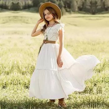 2023 летнее платье принцессы для девочек, детское кружевное платье 100cm розовый
