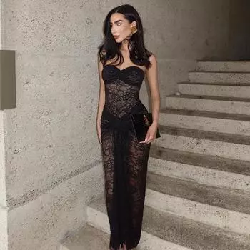 2023 Летнее Сексуальное Кружевное Прозрачное Платье-Топ-Труба - Приталенное, Обтягивающее бедра Европейский и Американский стиль Женская мода Medium