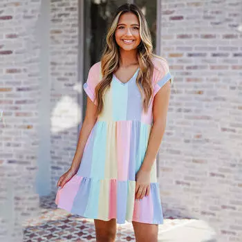 2023 летнее женское модное повседневное сексуальное платье в полоску с v-образным вырезом S