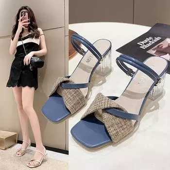 2023 летние новые модные универсальные повседневные босоножки на высоком каблуке с открытым носком на толстом каблуке и открытой носке, лето 2023 35