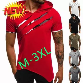 2023 летние новые мужские уличные повседневные топы в стиле пэчворк, облегающие футболки с капюшоном и короткими рукавами, топы M белый