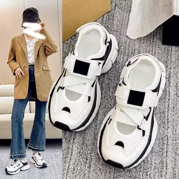 2023 летние новые туфли для папы с вырезами, женские повседневные туфли для студентов INS, спортивные сандалии для бега на толстой подошве, женские 35 белый
