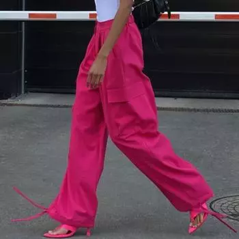 2023 летние однотонные повседневные брюки, модные женские осенние брюки с высокой талией, брюки для бега, уличная одежда, женские брюки 28100 S розы красного