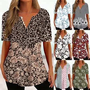 2023 Летние свободные футболки-пуловеры с принтом для женщин M