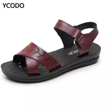 2023 летние женские удобные сандалии на мягкой подошве из воловьей кожи 41 чёрный